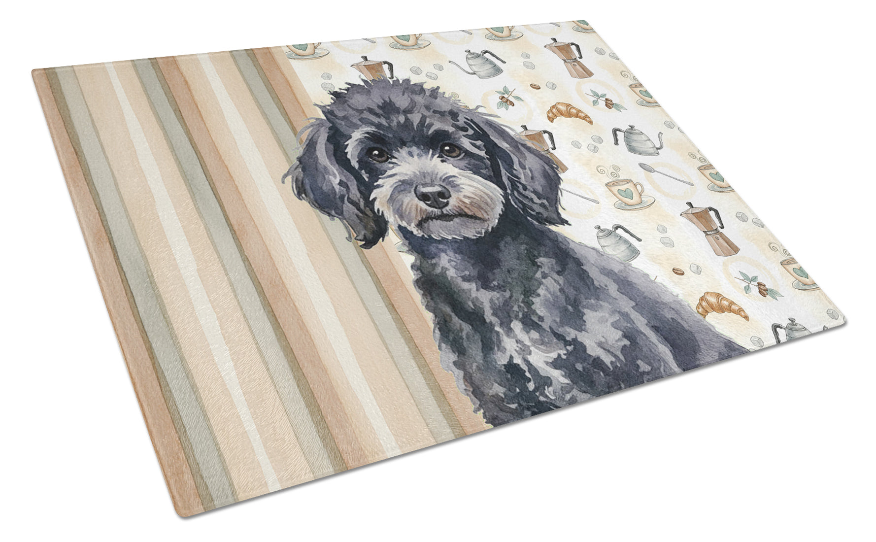 Toy Black Poodle Coffee Bar Cutting Board Tempered Glass Kitchen Cutting Surface, Heat Resistant Chopping, Non-Slip Feet, Food Prep & Serving