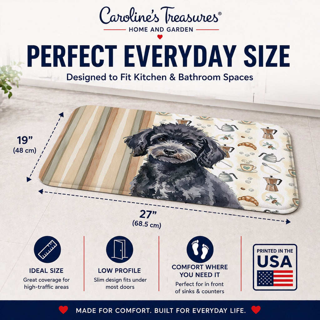 Toy Black Poodle Coffee Bar Memory Foam Kitchen Mat Machine Washable Anti-Fatigue Cushion Comfort Bath or Kitchen Rug