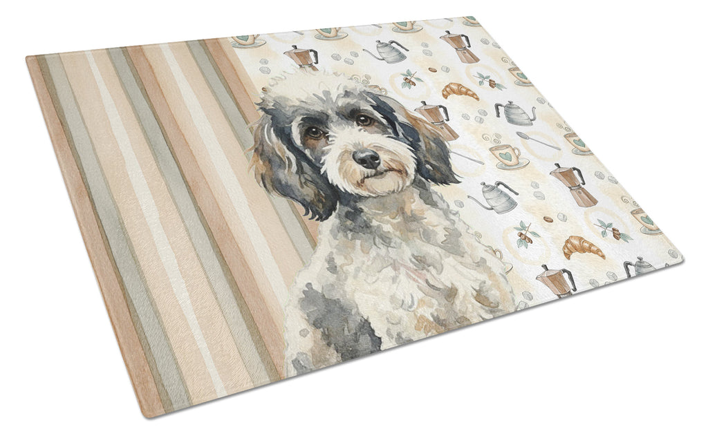 Toy Parti Poodle Coffee Bar Cutting Board Tempered Glass Kitchen Cutting Surface, Heat Resistant Chopping, Non-Slip Feet, Food Prep & Serving