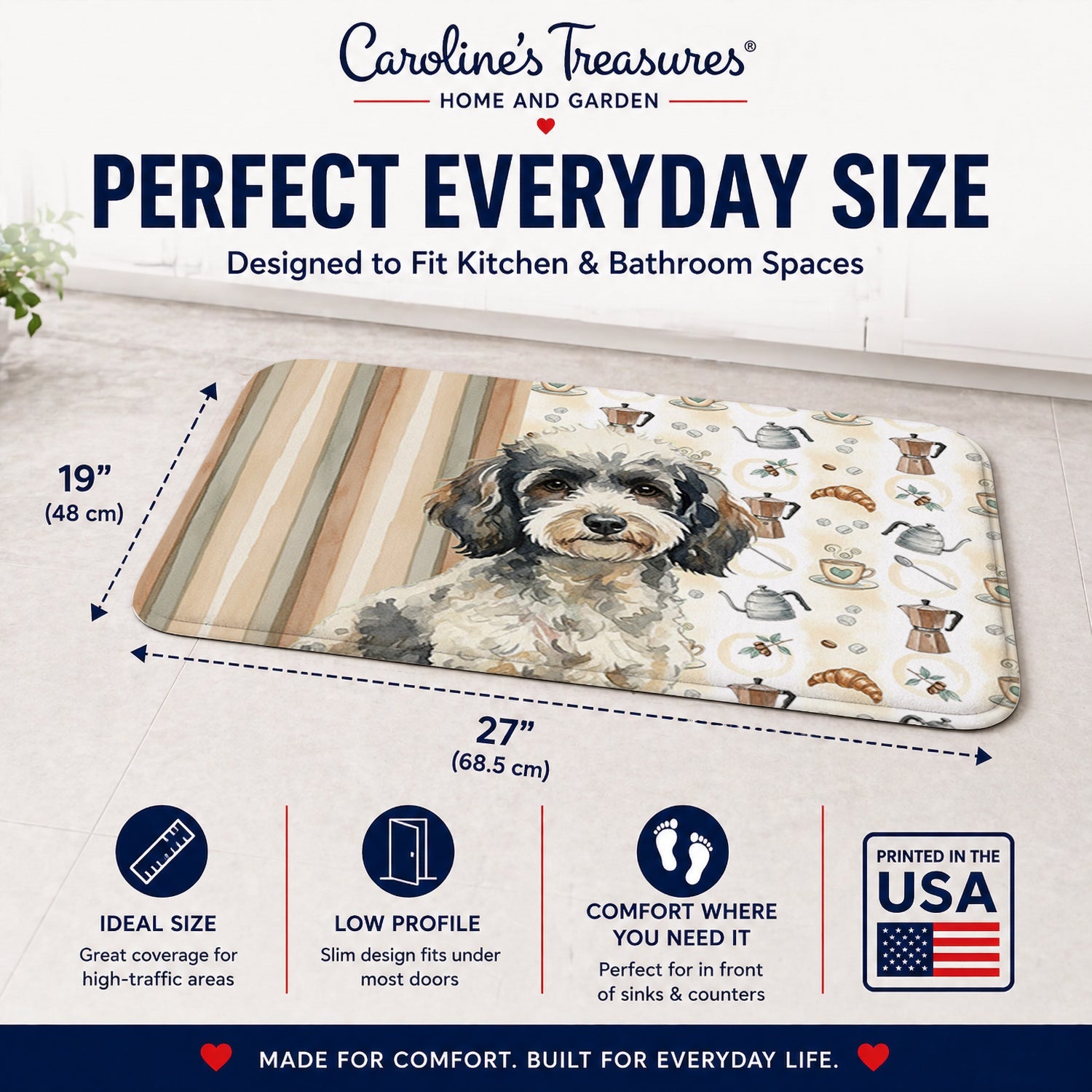 Toy Parti Poodle Coffee Bar Memory Foam Kitchen Mat Machine Washable Anti-Fatigue Cushion Comfort Bath or Kitchen Rug