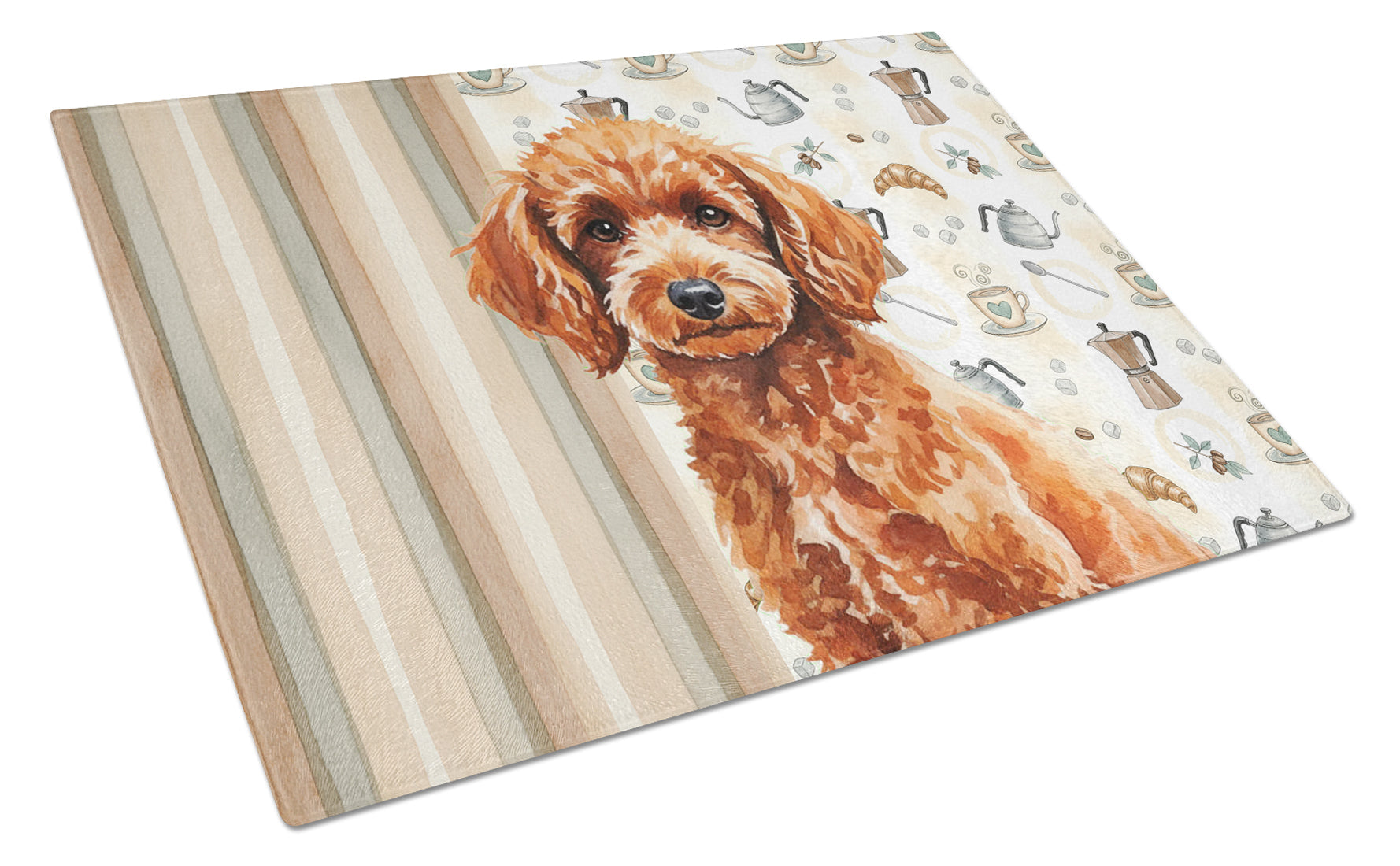 Toy Red Poodle Coffee Bar Cutting Board Tempered Glass Kitchen Cutting Surface, Heat Resistant Chopping, Non-Slip Feet, Food Prep & Serving