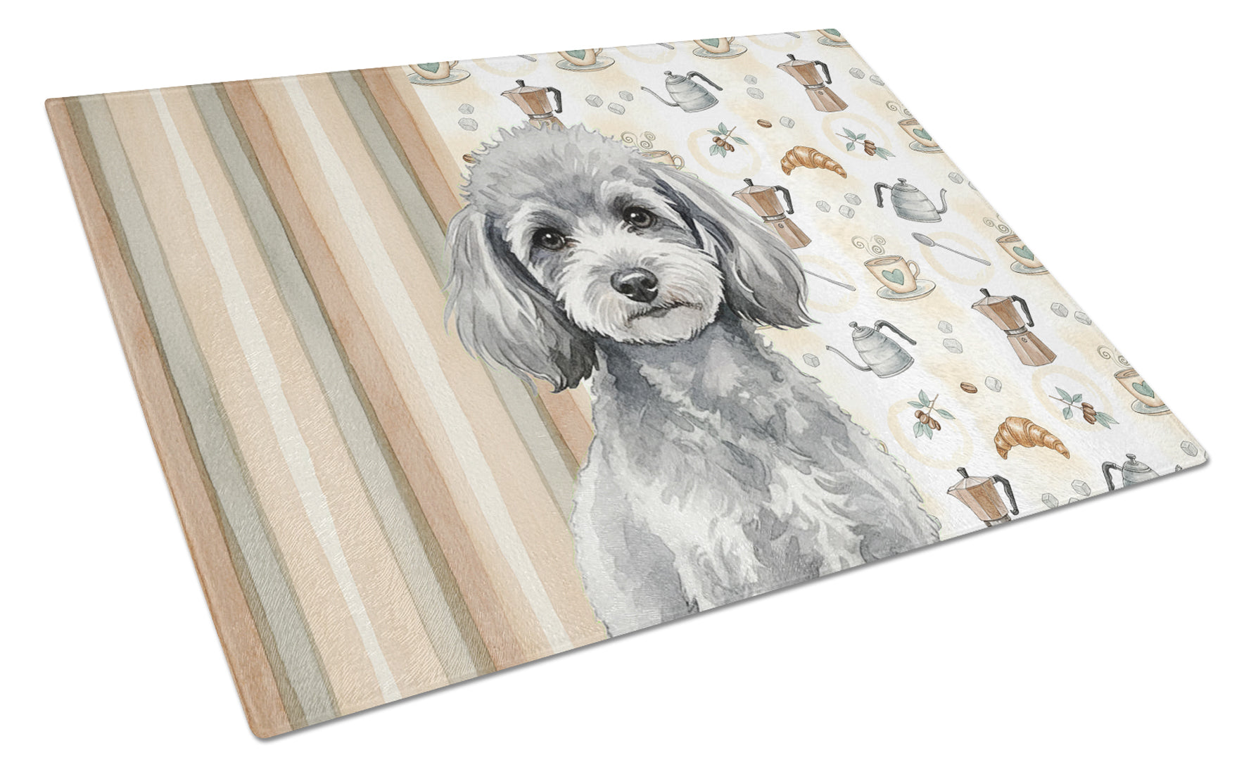 Toy Silver Poodle Coffee Bar Cutting Board Tempered Glass Kitchen Cutting Surface, Heat Resistant Chopping, Non-Slip Feet, Food Prep & Serving