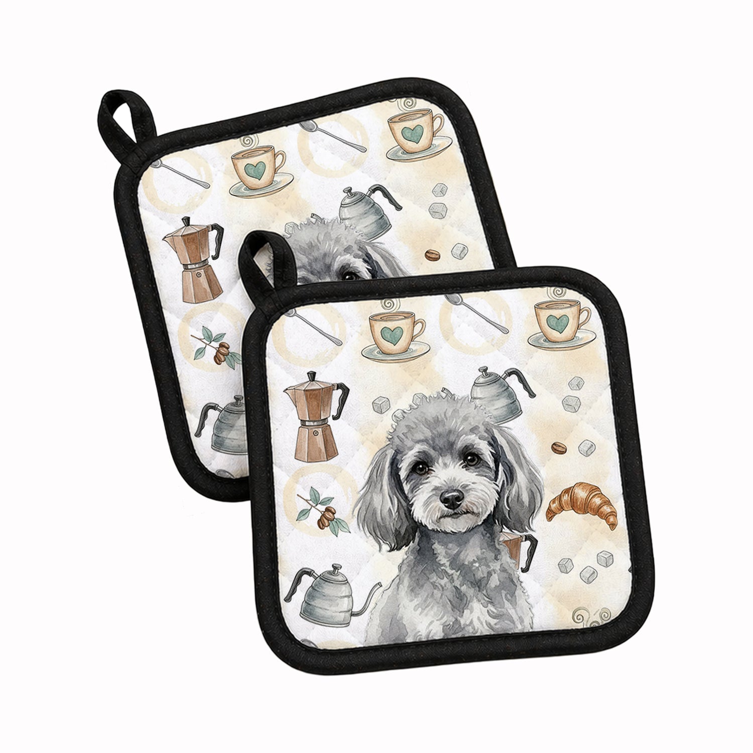 Toy Silver Poodle Coffee Bar Pot Holder Set of 2 Heat Resistant Quilted Hot Pads 7.5 x 7.5 Inch, Insulated Kitchen Trivets for Cooking & Baking
