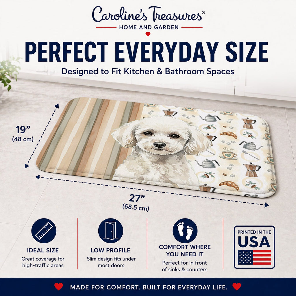 Toy White Poodle Coffee Bar Memory Foam Kitchen Mat Machine Washable Anti-Fatigue Cushion Comfort Bath or Kitchen Rug