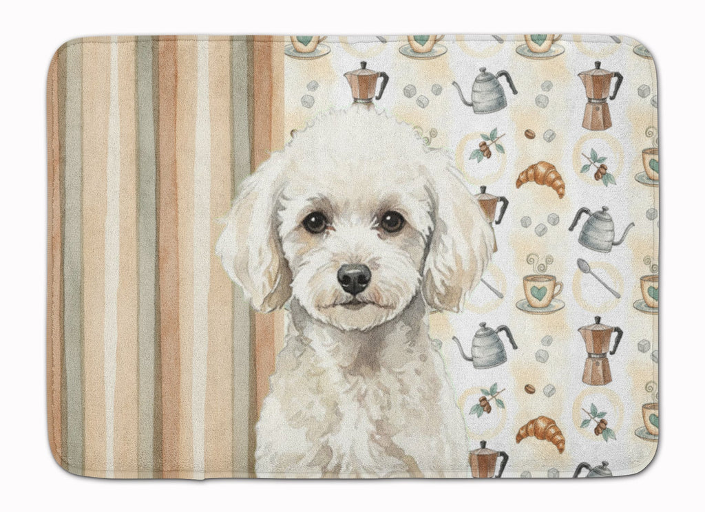 Toy White Poodle Coffee Bar Memory Foam Kitchen Mat Machine Washable Anti-Fatigue Cushion Comfort Bath or Kitchen Rug
