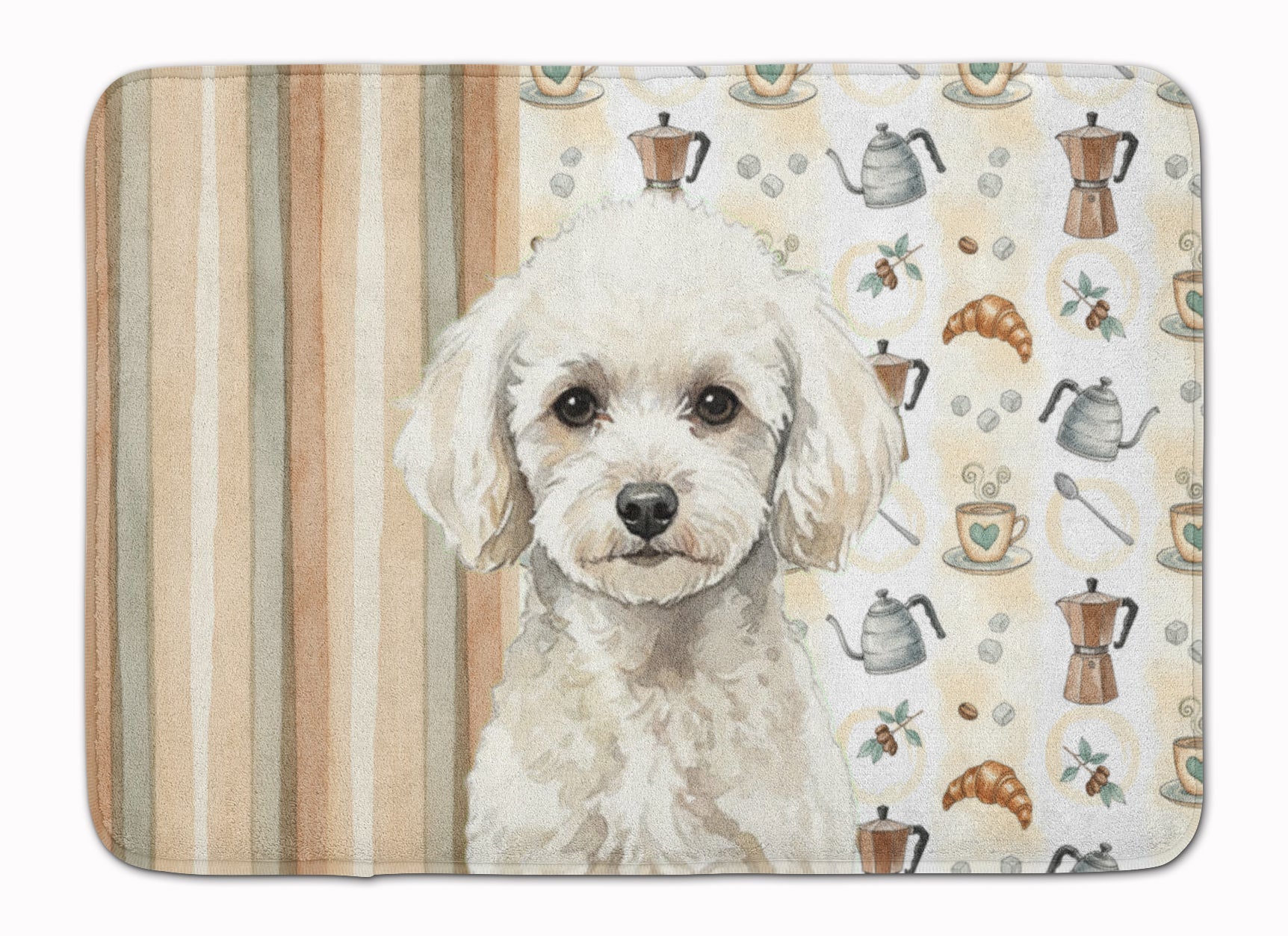 Toy White Poodle Coffee Bar Memory Foam Kitchen Mat Machine Washable Anti-Fatigue Cushion Comfort Bath or Kitchen Rug