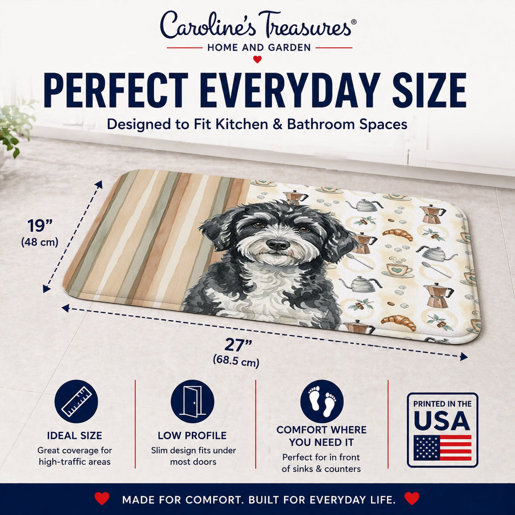 Portuguese Water Dog Coffee Bar Memory Foam Kitchen Mat Machine Washable Anti-Fatigue Cushion Comfort Bath or Kitchen Rug