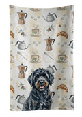 Black Portuguese Water Dog Coffee Bar Kitchen Towel Velour Plush Front and Cotton Loop Back Machine Washable