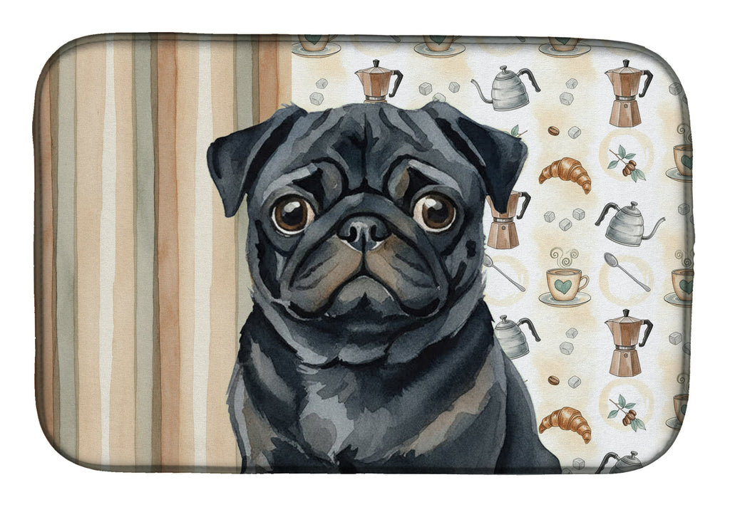 Black Pug Coffee Bar Dish Drying Mat Absorbent Dish Drying Mat Pad for Kitchen Counter Dish Drainer Mat for Countertop, 14 x 21", Multicolor