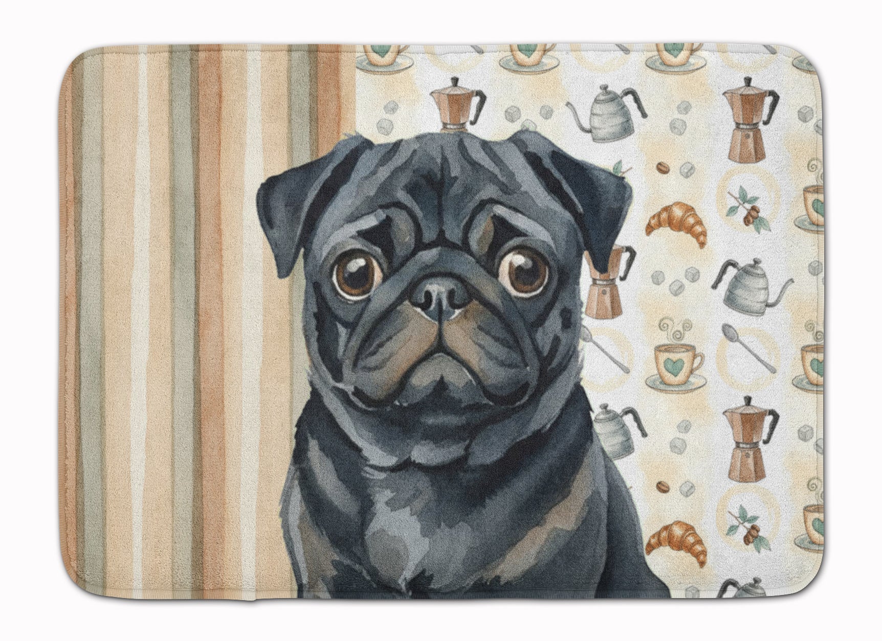 Black Pug Coffee Bar Memory Foam Kitchen Mat Machine Washable Anti-Fatigue Cushion Comfort Bath or Kitchen Rug