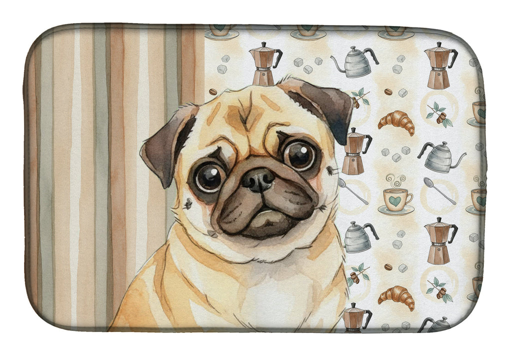 Fawn Pug Coffee Bar Dish Drying Mat Absorbent Dish Drying Mat Pad for Kitchen Counter Dish Drainer Mat for Countertop, 14 x 21", Multicolor