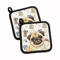 Fawn Pug Coffee Bar Pot Holder Set of 2 Heat Resistant Quilted Hot Pads 7.5 x 7.5 Inch, Insulated Kitchen Trivets for Cooking & Baking
