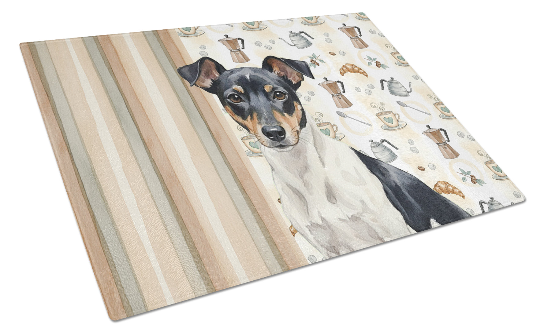 Black and White Rat Terrier Coffee Bar Cutting Board Tempered Glass Kitchen Cutting Surface, Heat Resistant Chopping, Non-Slip Feet, Food Prep & Serving