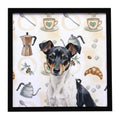 Black and White Rat Terrier Coffee Bar Framed Metal Print Bathroom, Kitchen, Office, Home Decor Wall Art Ready to Hang, Square, 8X8