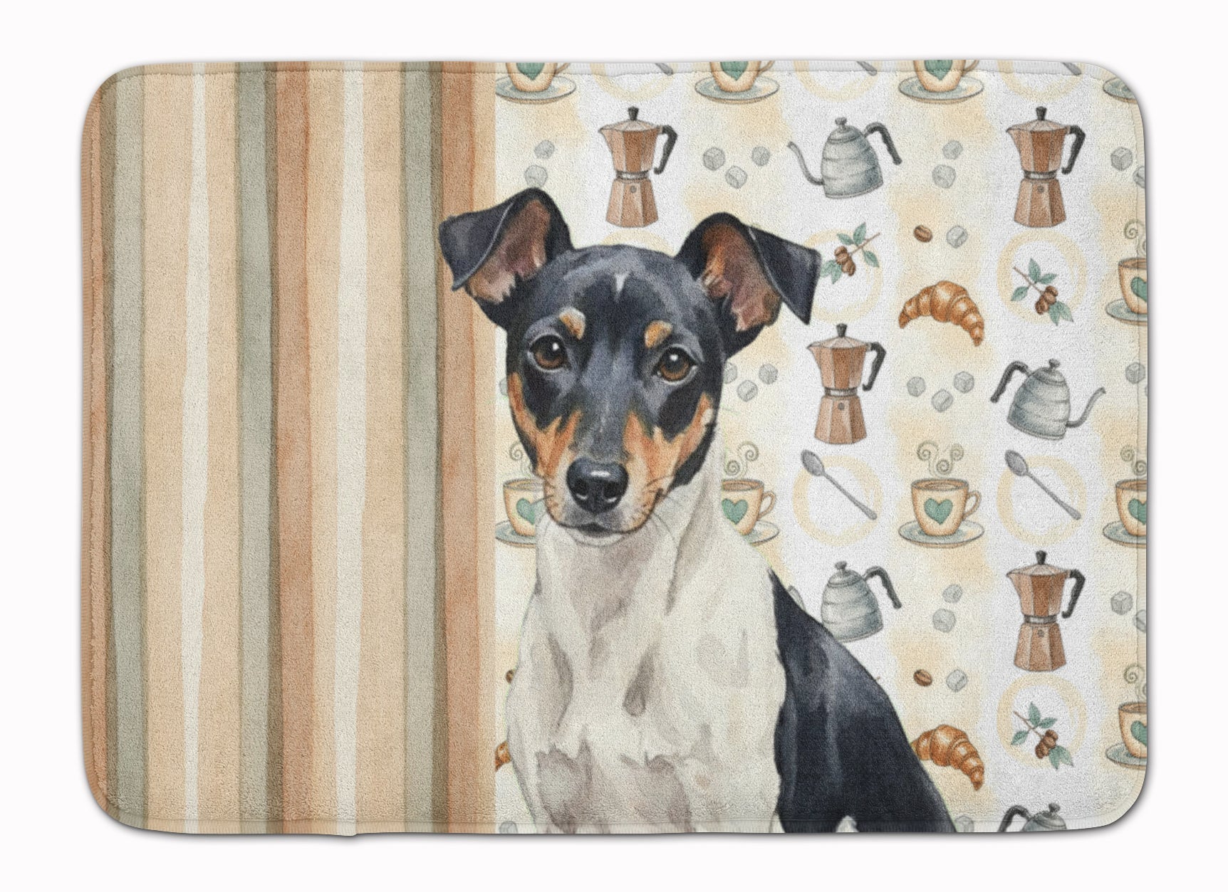 Black and White Rat Terrier Coffee Bar Memory Foam Kitchen Mat Machine Washable Anti-Fatigue Cushion Comfort Bath or Kitchen Rug