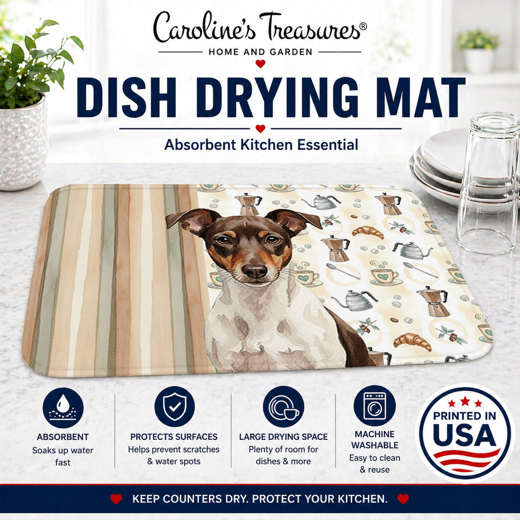 Chocolate and White Rat Terrier Coffee Bar Dish Drying Mat Absorbent Dish Drying Mat Pad for Kitchen Counter Dish Drainer Mat for Countertop, 14 x 21", Multicolor