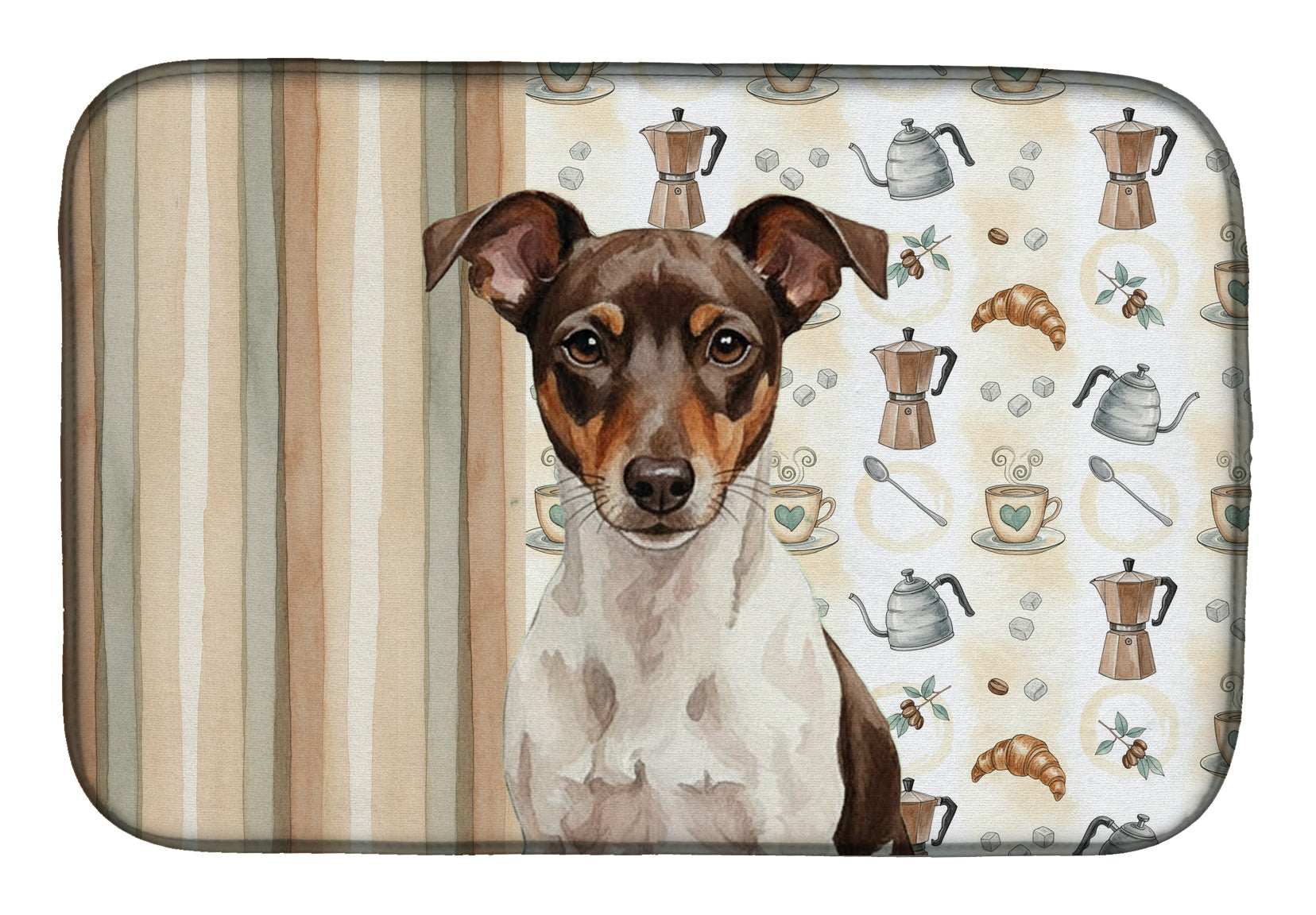 Chocolate and White Rat Terrier Coffee Bar Dish Drying Mat Absorbent Dish Drying Mat Pad for Kitchen Counter Dish Drainer Mat for Countertop, 14 x 21", Multicolor