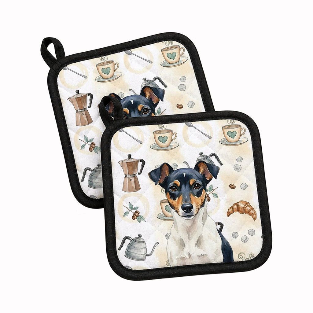 Tricolor Rat Terrier Coffee Bar Pot Holder Set of 2 Heat Resistant Quilted Hot Pads 7.5 x 7.5 Inch, Insulated Kitchen Trivets for Cooking & Baking