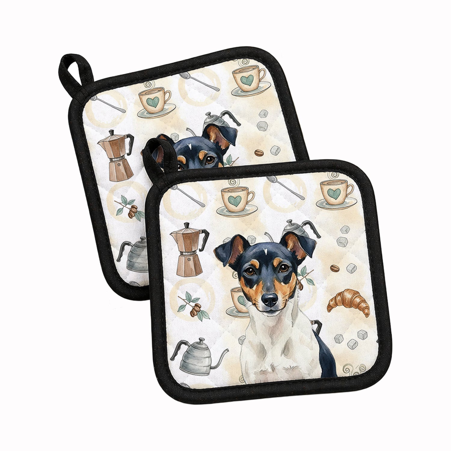 Tricolor Rat Terrier Coffee Bar Pot Holder Set of 2 Heat Resistant Quilted Hot Pads 7.5 x 7.5 Inch, Insulated Kitchen Trivets for Cooking & Baking