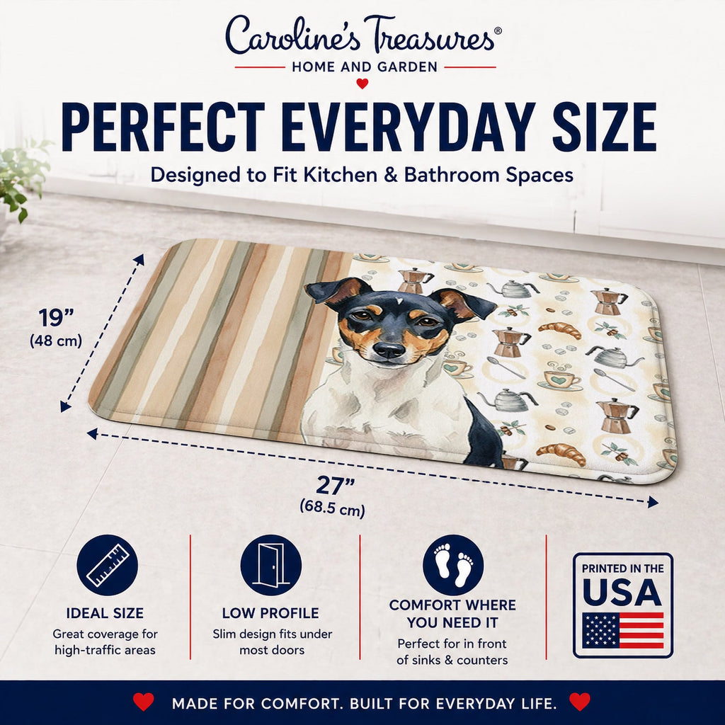 Tricolor Rat Terrier Coffee Bar Memory Foam Kitchen Mat Machine Washable Anti-Fatigue Cushion Comfort Bath or Kitchen Rug