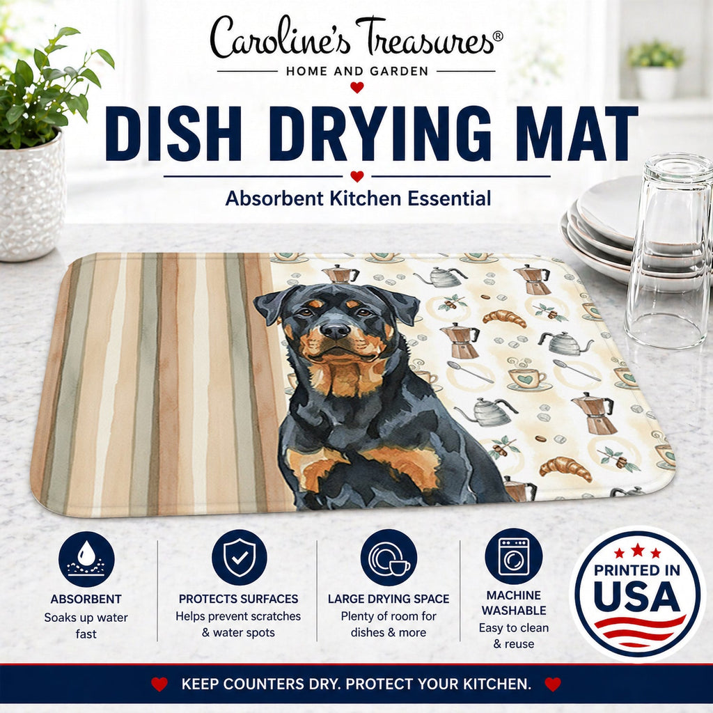 Rottweiler Coffee Bar Dish Drying Mat Absorbent Dish Drying Mat Pad for Kitchen Counter Dish Drainer Mat for Countertop, 14 x 21", Multicolor