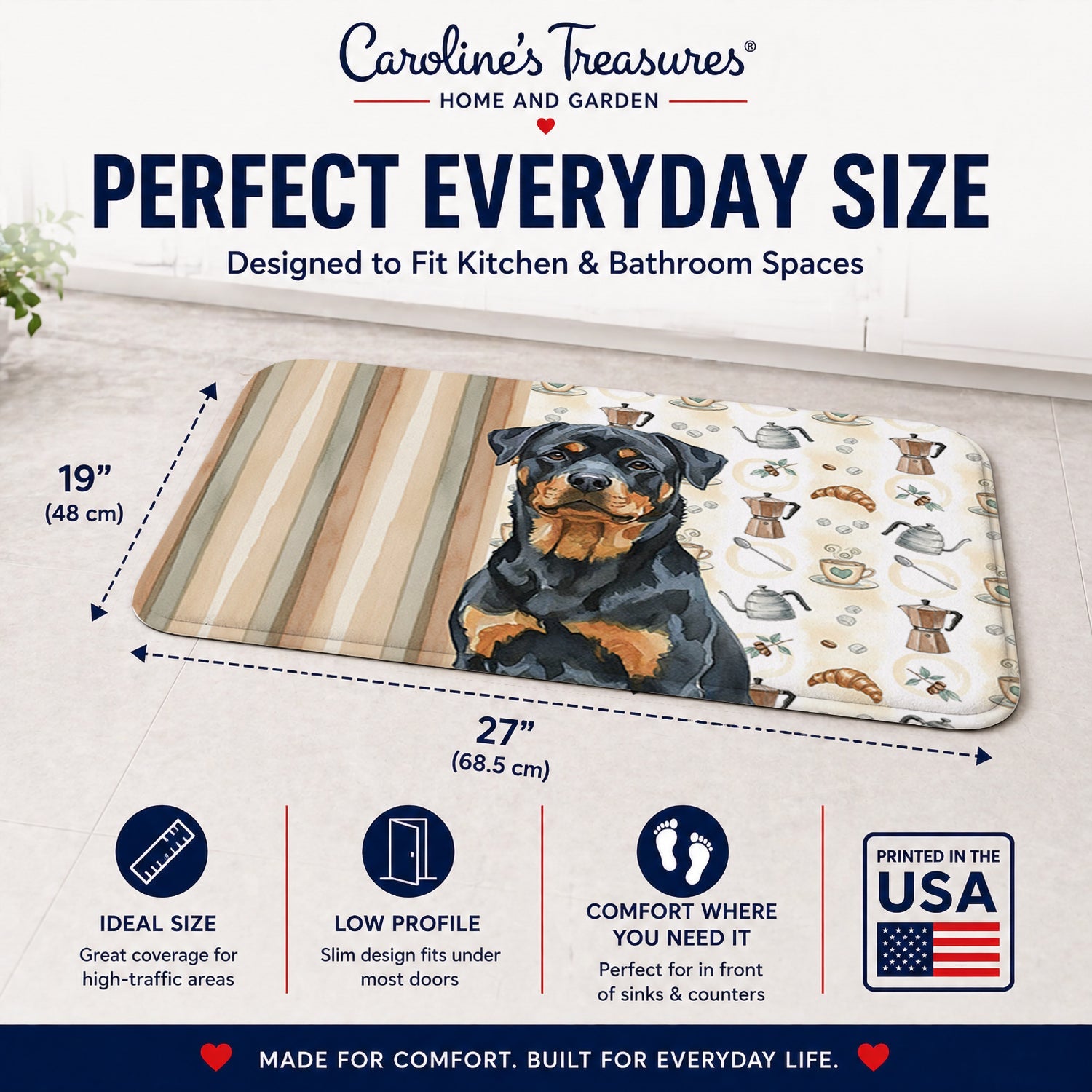 Rottweiler Coffee Bar Memory Foam Kitchen Mat Machine Washable Anti-Fatigue Cushion Comfort Bath or Kitchen Rug