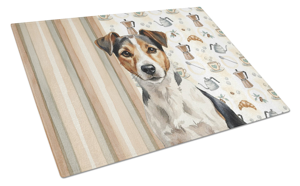 Tricolor Russell Terrier Coffee Bar Cutting Board Tempered Glass Kitchen Cutting Surface, Heat Resistant Chopping, Non-Slip Feet, Food Prep & Serving