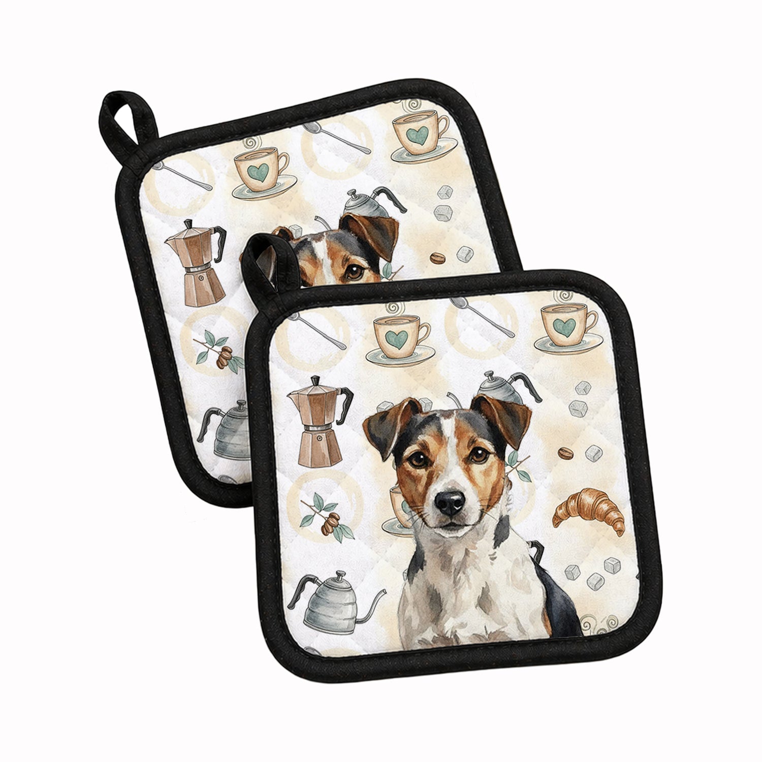 Tricolor Russell Terrier Coffee Bar Pot Holder Set of 2 Heat Resistant Quilted Hot Pads 7.5 x 7.5 Inch, Insulated Kitchen Trivets for Cooking & Baking