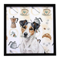 White with Black Markings Russell Terrier Coffee Bar Framed Metal Print Bathroom, Kitchen, Office, Home Decor Wall Art Ready to Hang, Square, 8X8