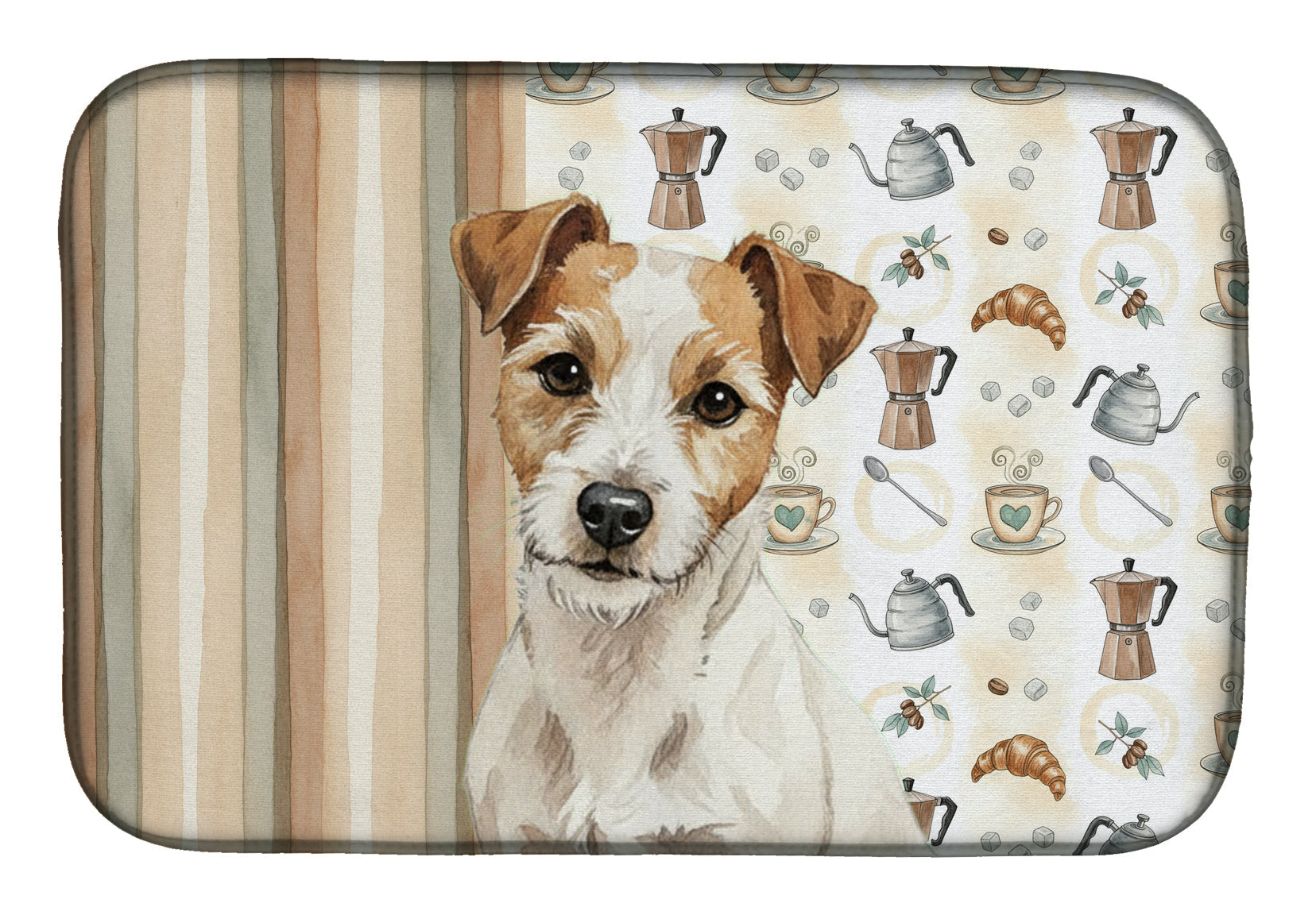 White with Tan Markings Russell Terrier Coffee Bar Dish Drying Mat Absorbent Dish Drying Mat Pad for Kitchen Counter Dish Drainer Mat for Countertop, 14 x 21", Multicolor