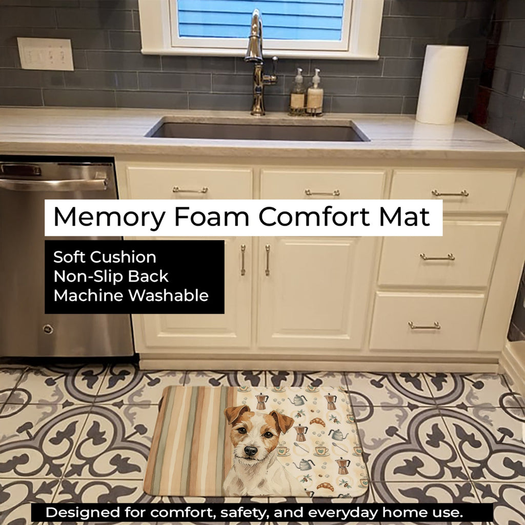White with Tan Markings Russell Terrier Coffee Bar Memory Foam Kitchen Mat Machine Washable Anti-Fatigue Cushion Comfort Bath or Kitchen Rug