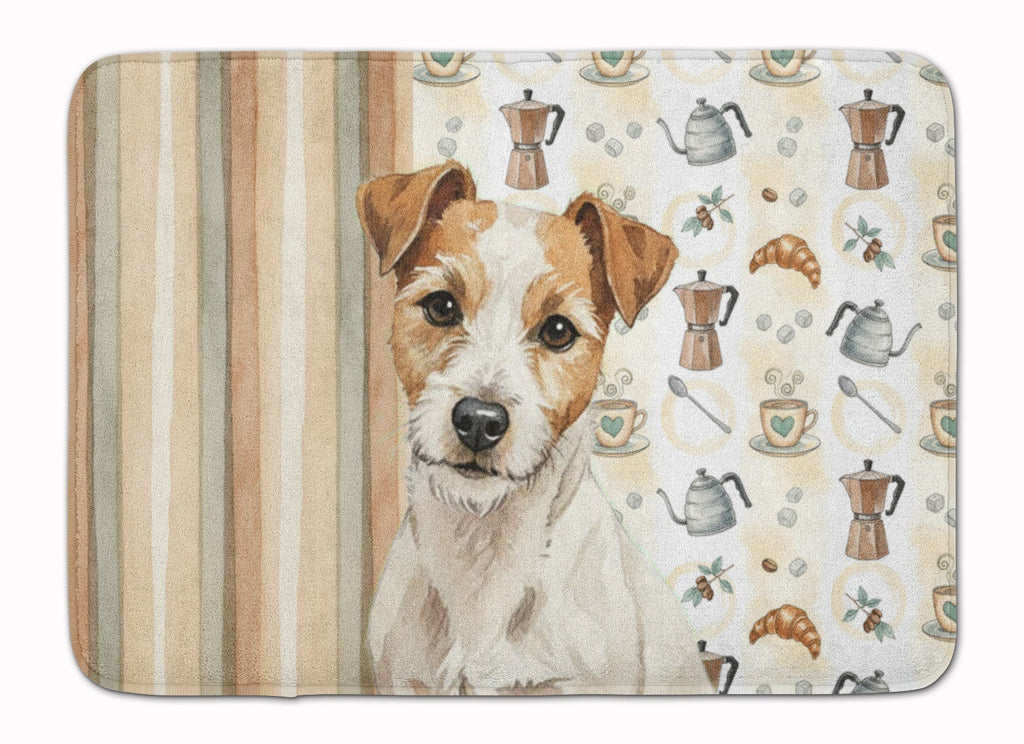 White with Tan Markings Russell Terrier Coffee Bar Memory Foam Kitchen Mat Machine Washable Anti-Fatigue Cushion Comfort Bath or Kitchen Rug