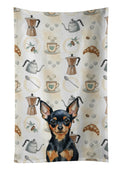 Black and Tan Russian Toy Coffee Bar Kitchen Towel Velour Plush Front and Cotton Loop Back Machine Washable