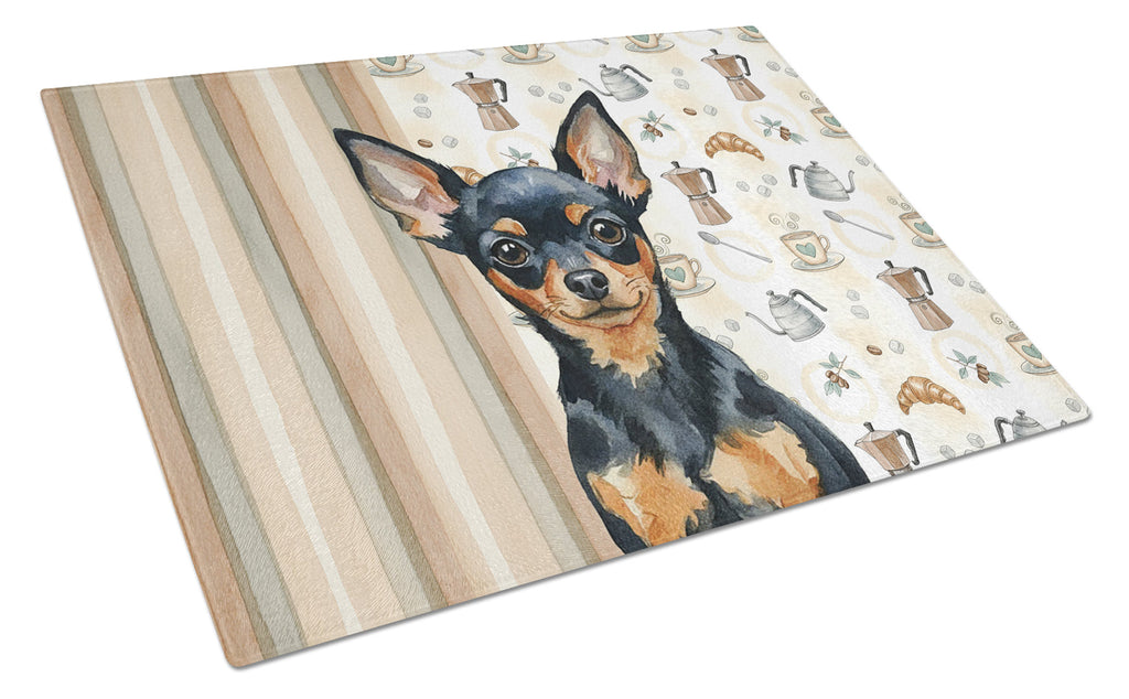 Black and Tan Russian Toy Coffee Bar Cutting Board Tempered Glass Kitchen Cutting Surface, Heat Resistant Chopping, Non-Slip Feet, Food Prep & Serving