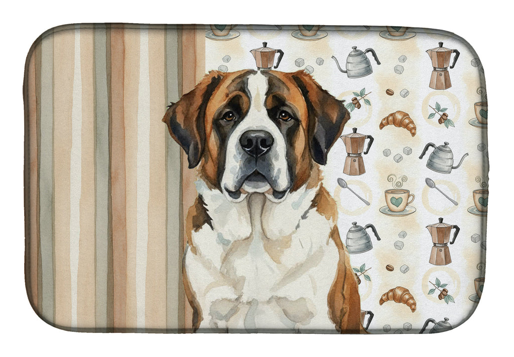 Brindle and White Saint Bernard Coffee Bar Dish Drying Mat Absorbent Dish Drying Mat Pad for Kitchen Counter Dish Drainer Mat for Countertop, 14 x 21", Multicolor