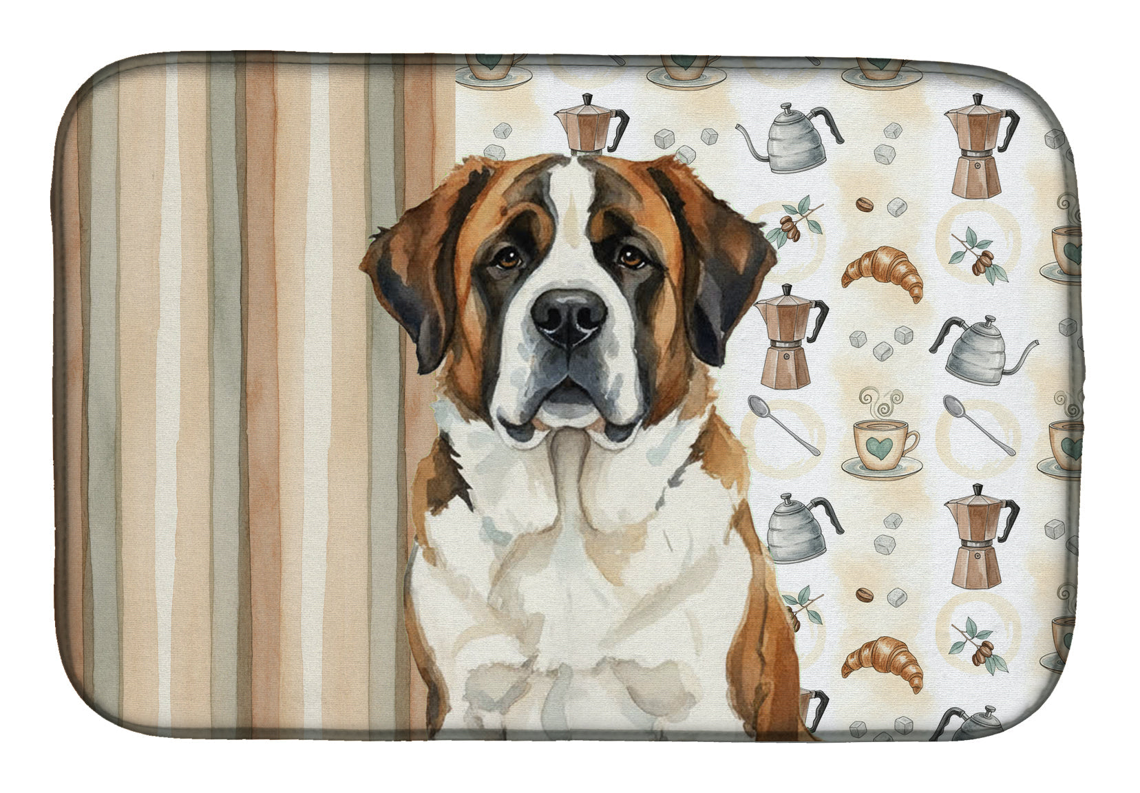 Brindle and White Saint Bernard Coffee Bar Dish Drying Mat Absorbent Dish Drying Mat Pad for Kitchen Counter Dish Drainer Mat for Countertop, 14 x 21", Multicolor