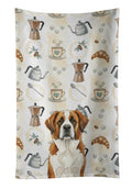 Brown and White Saint Bernard Coffee Bar Kitchen Towel Velour Plush Front and Cotton Loop Back Machine Washable
