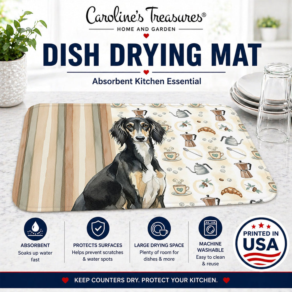 Black and Tan Saluki Coffee Bar Dish Drying Mat Absorbent Dish Drying Mat Pad for Kitchen Counter Dish Drainer Mat for Countertop, 14 x 21", Multicolor