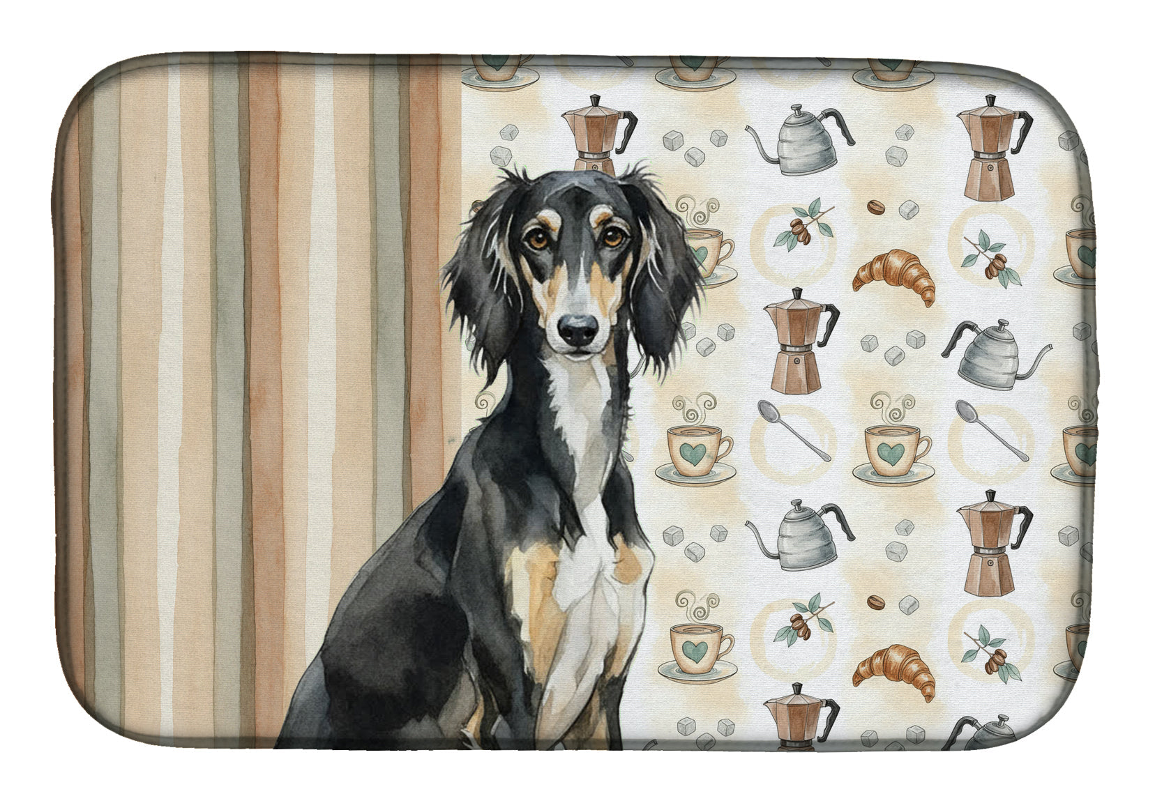 Black and Tan Saluki Coffee Bar Dish Drying Mat Absorbent Dish Drying Mat Pad for Kitchen Counter Dish Drainer Mat for Countertop, 14 x 21", Multicolor