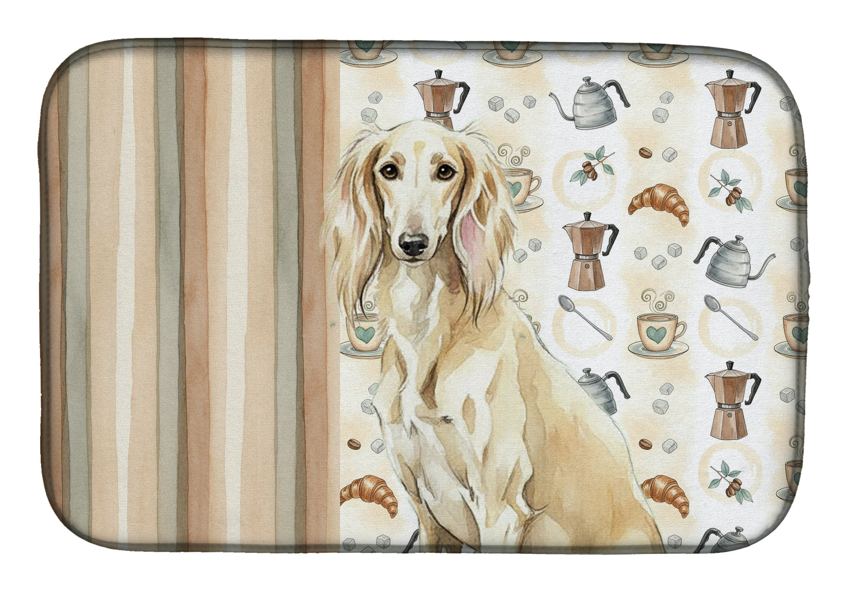 Cream Saluki Coffee Bar Dish Drying Mat Absorbent Dish Drying Mat Pad for Kitchen Counter Dish Drainer Mat for Countertop, 14 x 21", Multicolor