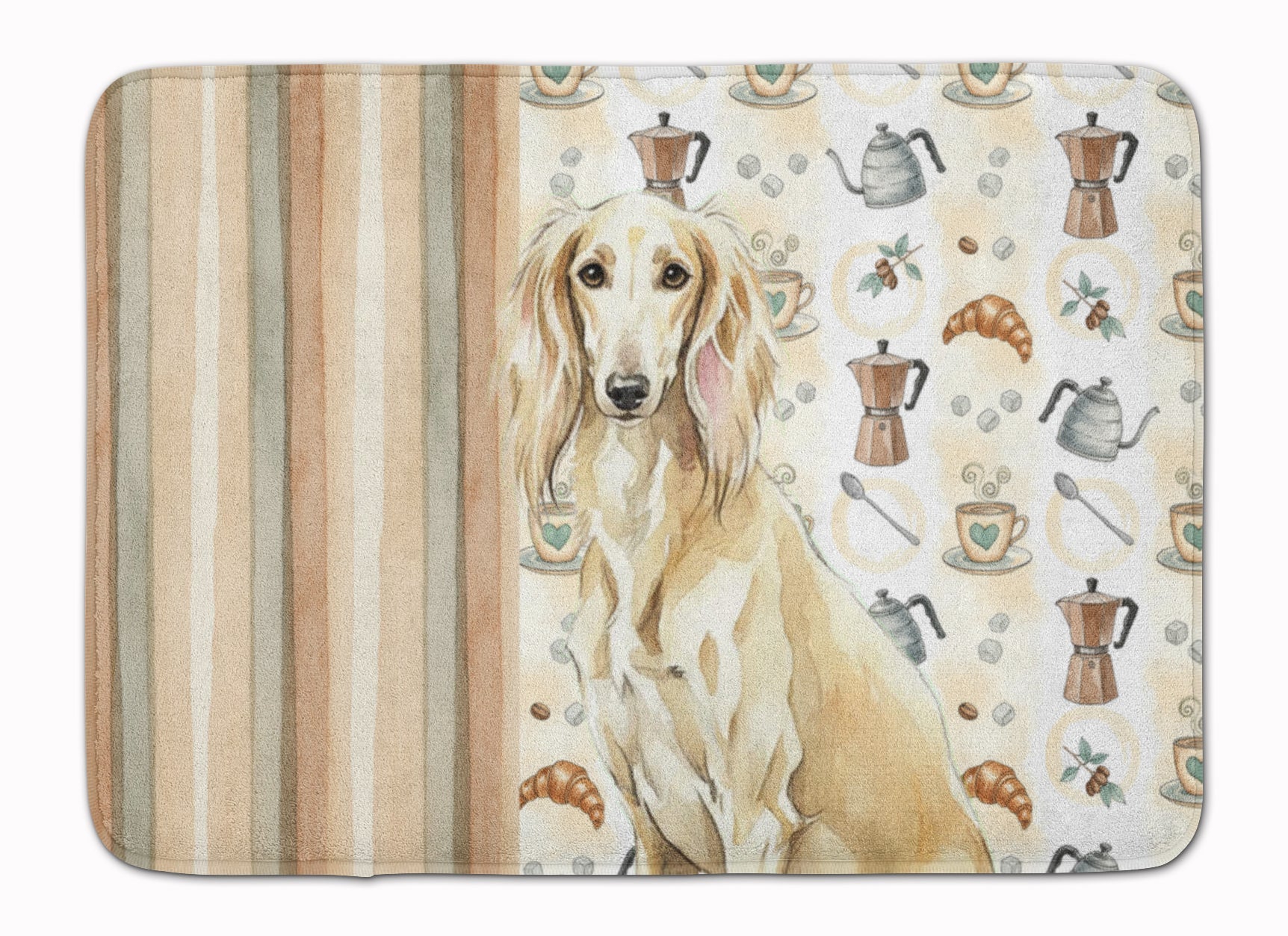 Cream Saluki Coffee Bar Memory Foam Kitchen Mat Machine Washable Anti-Fatigue Cushion Comfort Bath or Kitchen Rug