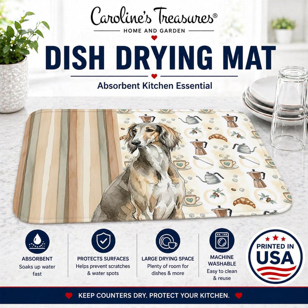 Grizzle Saluki Coffee Bar Dish Drying Mat Absorbent Dish Drying Mat Pad for Kitchen Counter Dish Drainer Mat for Countertop, 14 x 21", Multicolor