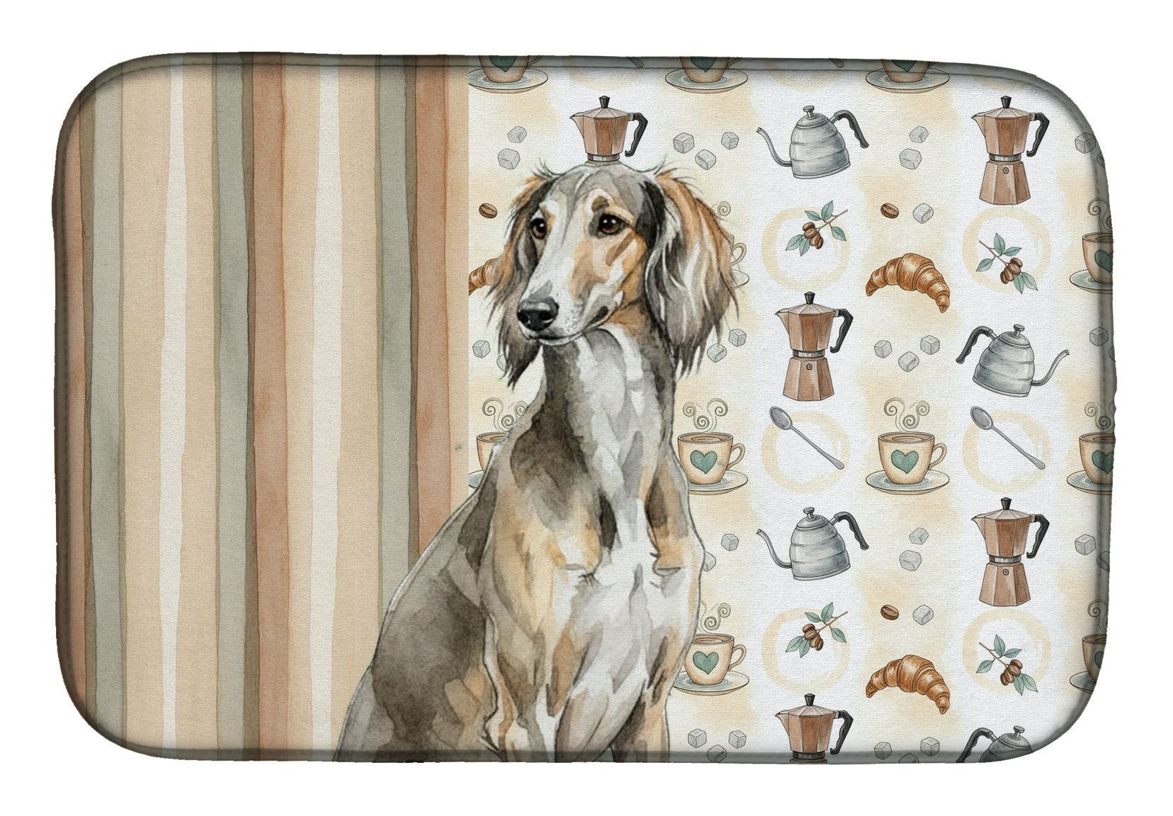 Grizzle Saluki Coffee Bar Dish Drying Mat Absorbent Dish Drying Mat Pad for Kitchen Counter Dish Drainer Mat for Countertop, 14 x 21", Multicolor