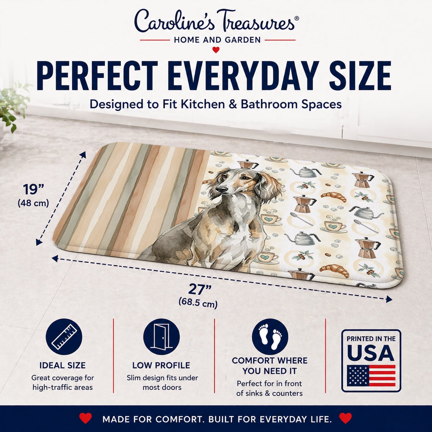Grizzle Saluki Coffee Bar Memory Foam Kitchen Mat Machine Washable Anti-Fatigue Cushion Comfort Bath or Kitchen Rug