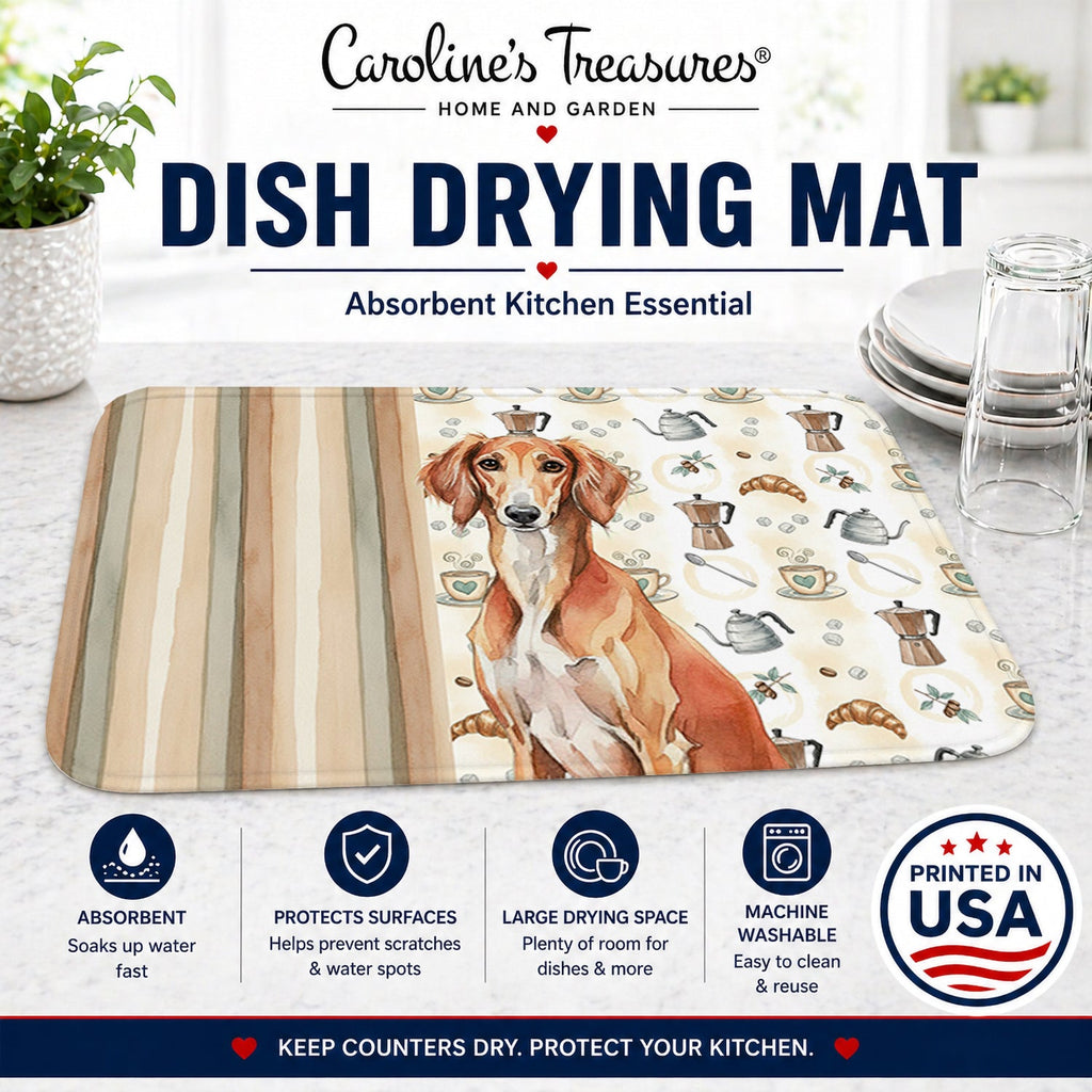 Red Saluki Coffee Bar Dish Drying Mat Absorbent Dish Drying Mat Pad for Kitchen Counter Dish Drainer Mat for Countertop, 14 x 21", Multicolor