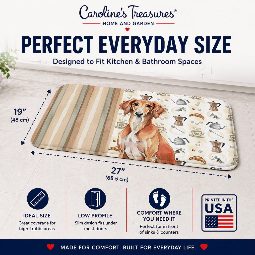 Red Saluki Coffee Bar Memory Foam Kitchen Mat Machine Washable Anti-Fatigue Cushion Comfort Bath or Kitchen Rug