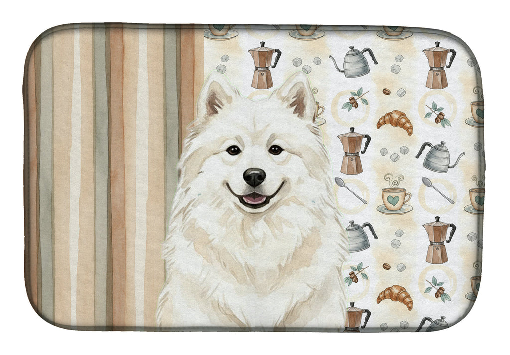 Cream Samoyed Coffee Bar Dish Drying Mat Absorbent Dish Drying Mat Pad for Kitchen Counter Dish Drainer Mat for Countertop, 14 x 21", Multicolor