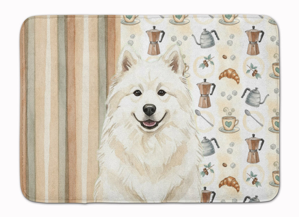 Cream Samoyed Coffee Bar Memory Foam Kitchen Mat Machine Washable Anti-Fatigue Cushion Comfort Bath or Kitchen Rug