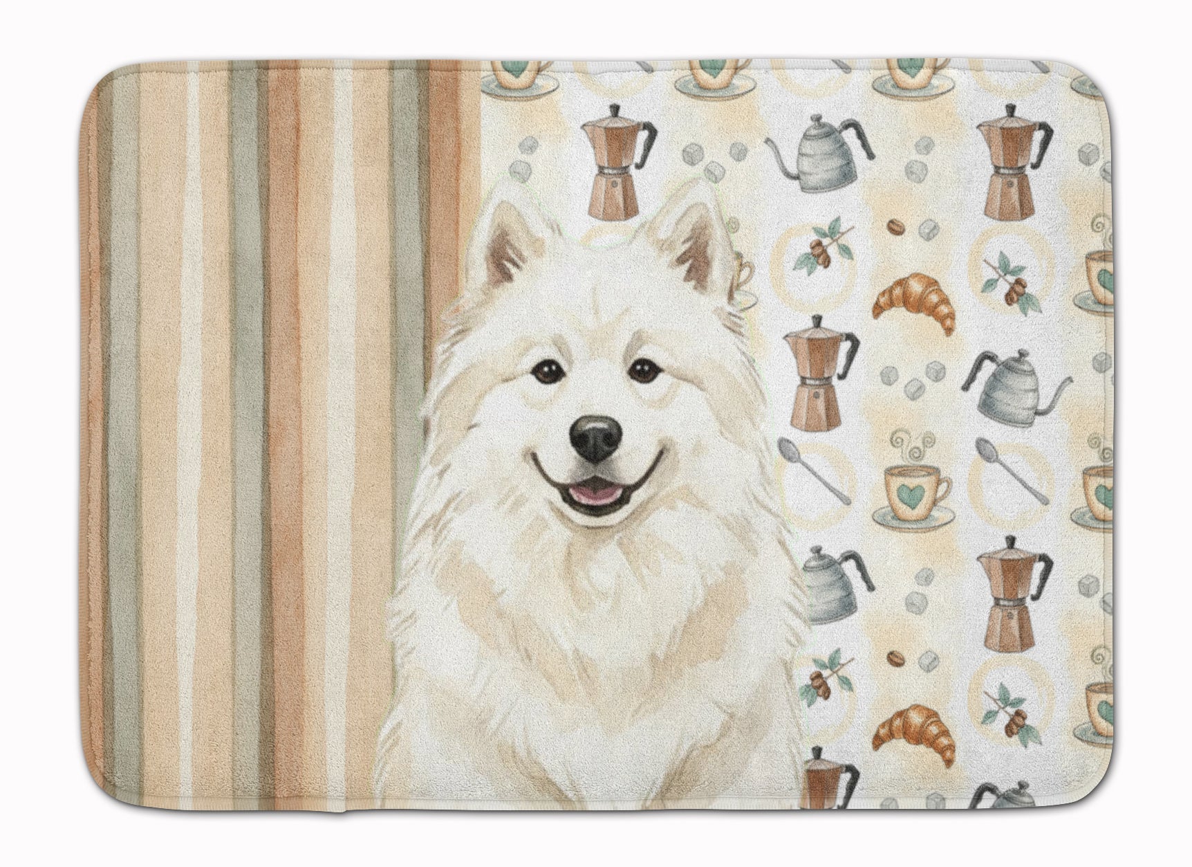 Cream Samoyed Coffee Bar Memory Foam Kitchen Mat Machine Washable Anti-Fatigue Cushion Comfort Bath or Kitchen Rug