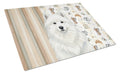White Samoyed Coffee Bar Cutting Board Tempered Glass Kitchen Cutting Surface, Heat Resistant Chopping, Non-Slip Feet, Food Prep & Serving